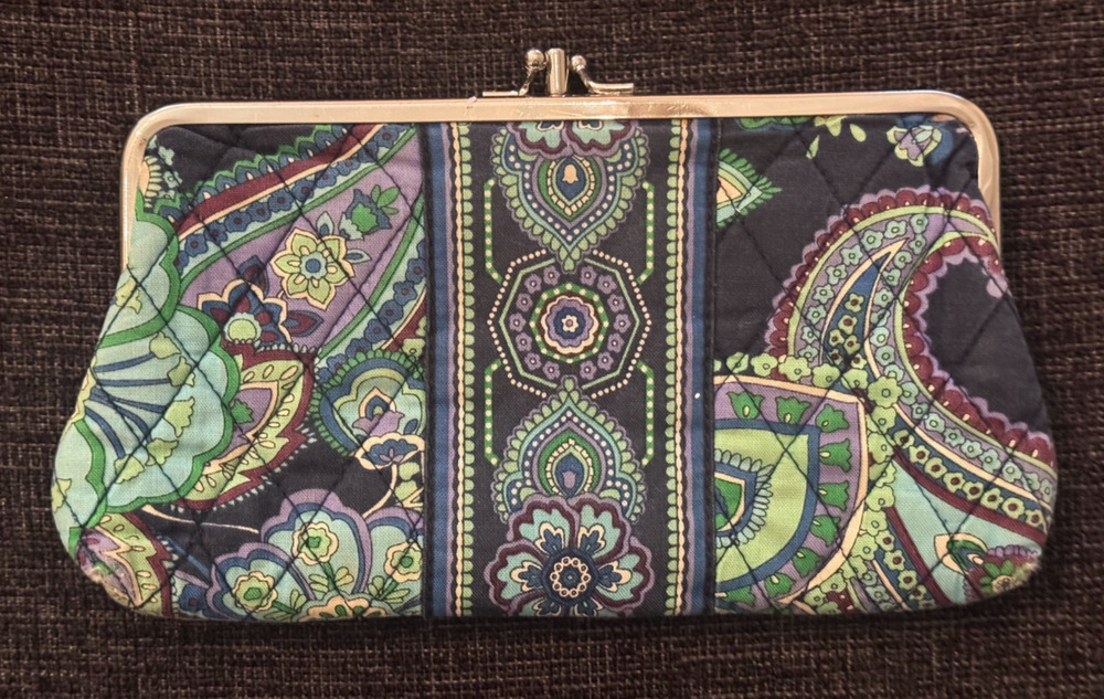 Vera Bradley Clutch Coin Purse Paisley Blue/Black/Green - 8"